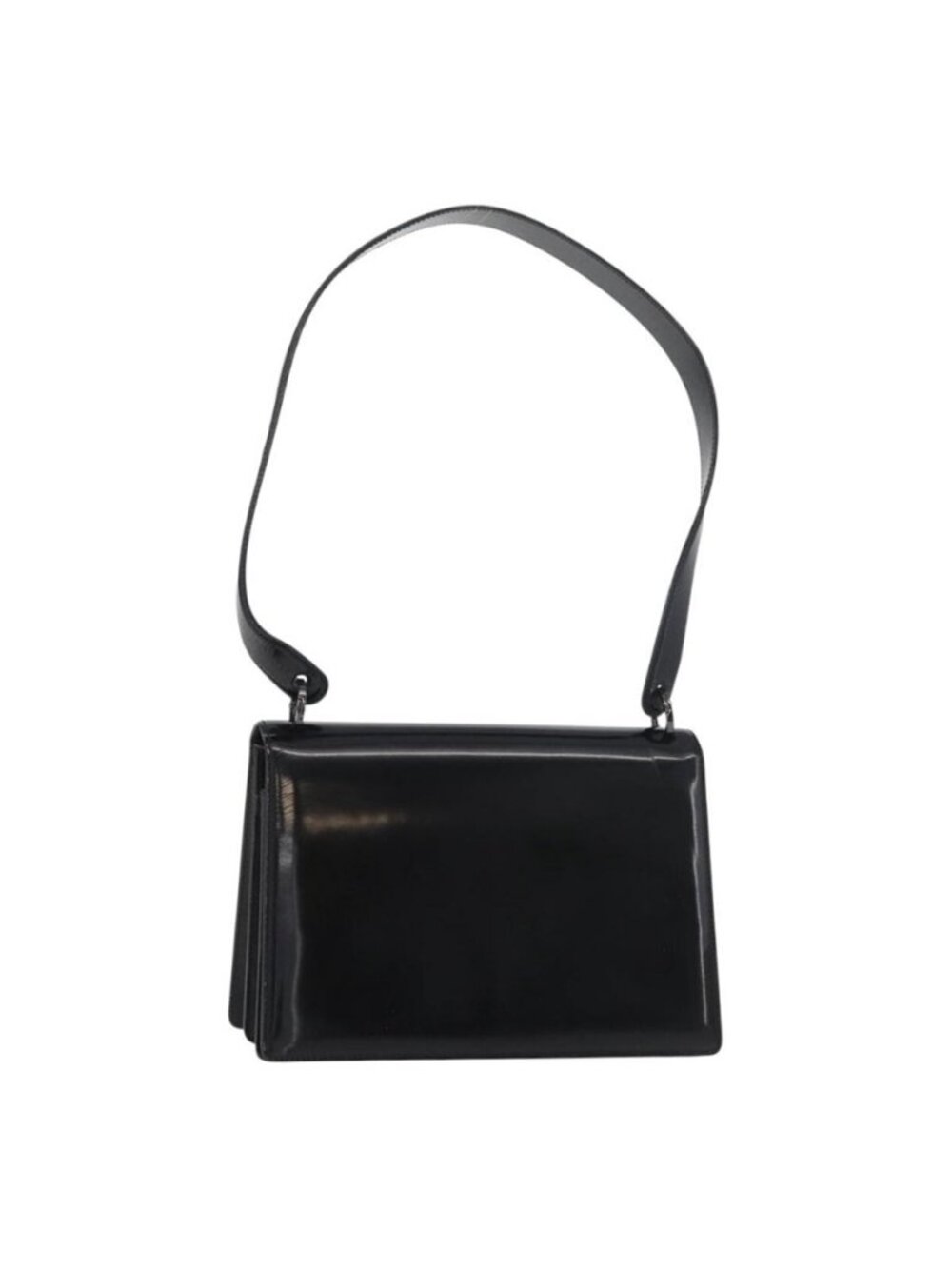 Authentic Salvatore Ferragamo Gancini Shoulder Bag Patent leather Black Silver